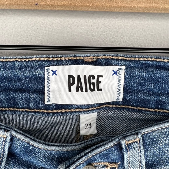 Paige Distressed Raw Hem Verdugo Ankle Jeans in Medium Wash Blue 24 - Picture 3 of 8